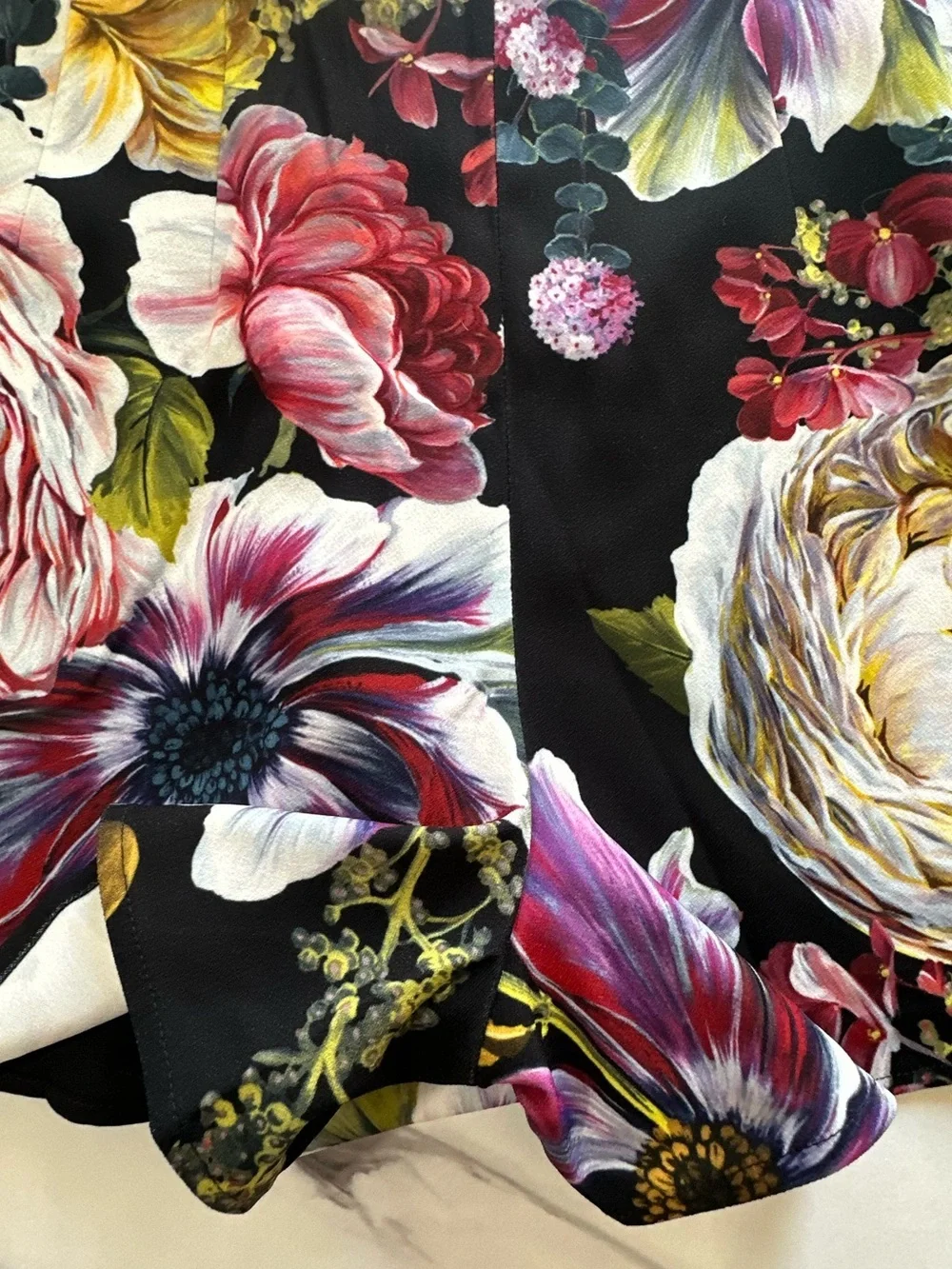 Floral Print Mini Skirt in Black with Multicolor Blooms